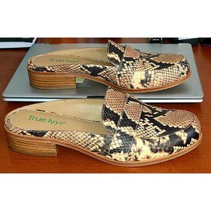 True Ivy Addison Python Print Women's 8.5 Leather Slip-on Shoes Mules Rare